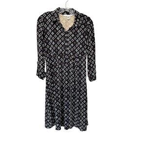 Diane Von Furstenburg Black Mod Silk Business‎ Office Button Up Dress Size 6